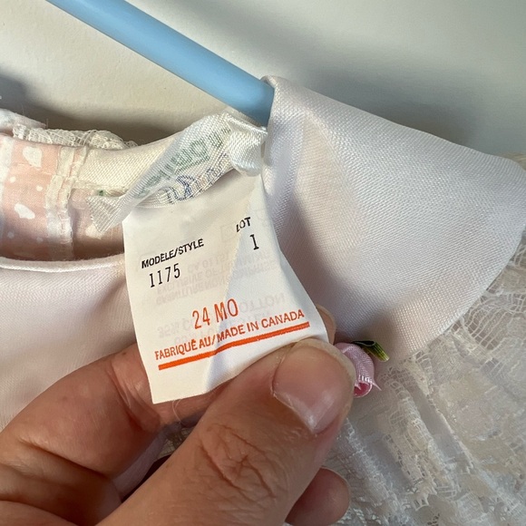 Vintage Reitman’s Dress Pink Lacey Floral with Roses, Tie & Collar 24 Months - Picture 6 of 6